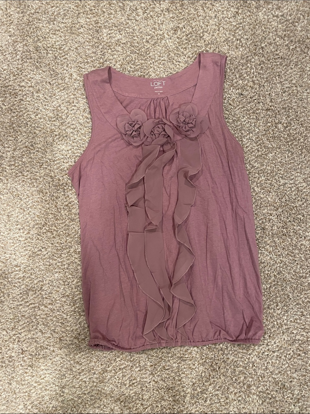 Ann Taylor LOFT Mauve Sleeveless Ruffle Camisole with Floral Trim